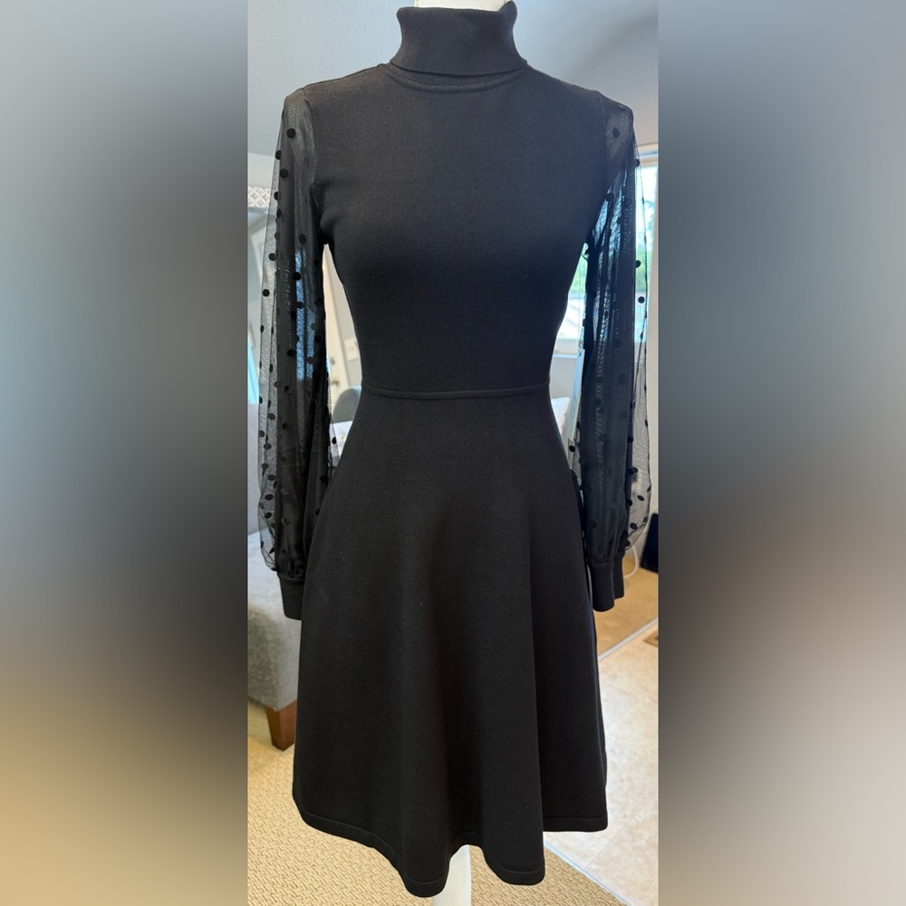 The LITTLE BLACK DRESS Sheer Long Sleeve Knit Dress by Eliza J XS